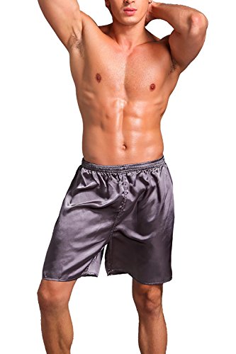 Dolamen Herren Schlafanzughose Hose Shorts kurz, 2 Stück Herren Satin unterwäsche boxershorts Nachtwäsche Trunk Pyjamahose Bottoms mit elastischem Bund zum Schlafen & Freizeit (XX-Large, Grau)