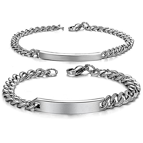 JewelryWe Schmuck 2pcs Herren Damen Armband, Lieben Freundschaftsarmband Valentinstag Geschenke, Glänzend Poliert, Edelstahl, Silber, kostenlos Gravur