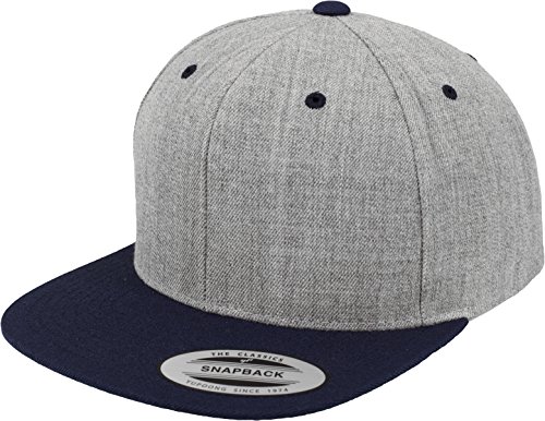 Flexfit Yupoong Unisex Kappe Classic Snapback 2-Tone, zweifarbige blanko Cap mit geradem Schirm, One Size Einheitsgröße für Männer und Frauen, Farbe heather/navy