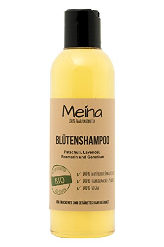 Meina Naturkosmetik – Naturshampoo – Blütenshampoo mit Patschuli und Lavendel (1 x 220 ml) vegan Bio Shampoo mit Bio Mandelöl und Bio Kokosöl, ohne Silikone, Sulfate und Parabene