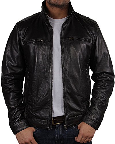 Brandslock herren echt lederjacke biker (X-Large, Schwarz)