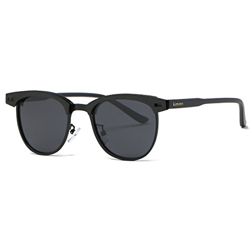 Kimorn Polarisierte Sonnenbrille Unisex Retro Halb-Randlos Metall Rahmen Gläser K0558 (Schwarz)