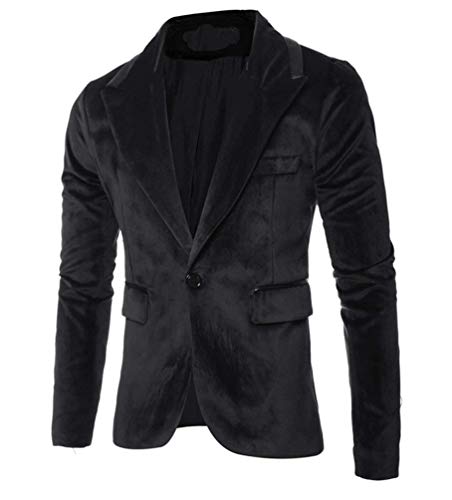 Herren Samt Anzug Jacke Sakko Slim Fit Blazer Business Bequeme Größen Freizeit Smoking Einfarbig Elegant Blau und Schwarz Kleidung (Color : Schwarz, Size : L)