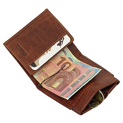 Sportliche Leder Dollarclip Herren Geldbörse Geldclip Geldbeutel mit Geldklammer Cognac