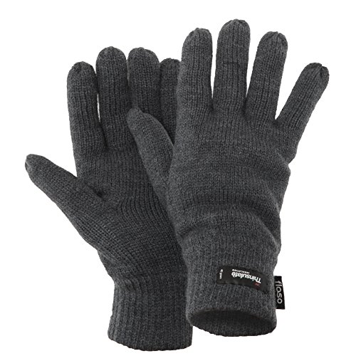 Floso® Herren Thermo Strick-Handschuhe Thinsulate (Einheitsgröße) (Grau)