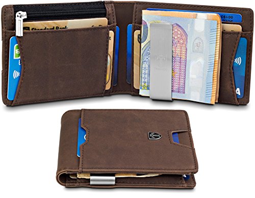 TRAVANDO ® Portmonaise Herren Klein mit Geldklammer SAO Paulo Geldbeutel Männer Geldbörse Kartenetui Slim Portemonnaie Wallet Münzfach RFID Portmonai Geldtasche Brieftasche Portmonee Geschenk