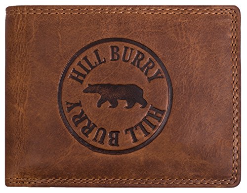 Hill Burry Herren Geldbörse | echt Leder Vintage Portemonnaie – aus hochwertigem weichem naturgegerbtem Voll-Leder | Brieftasche Portmonee Geldbeutel Kredit-Kartenetui Wallet – Querformat (Braun)