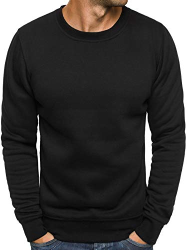 OZONEE Herren Sport Fitness Training Crewneck Täglichen Modern Sweatshirt Langarmshirt Pullover Warm Basic J. Style 2001-10 XL SCHWARZ