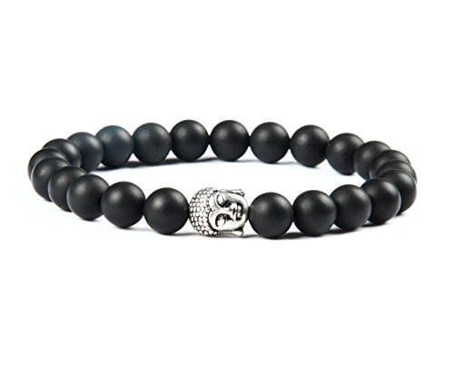 GOOD.designs Buddhismus Perlenarmband aus echten Natursteinen und edler Buddha-Kopf Perle, Chakra-Schmuck für Damen und Herren, Yoga-bracelet (Onyx)