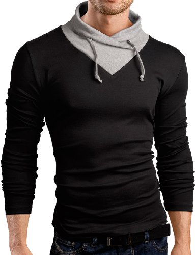 Grin&Bear Slim Fit kontrast Schalkragen longsleeve Pullover, langarm, schwarz, L, BH111