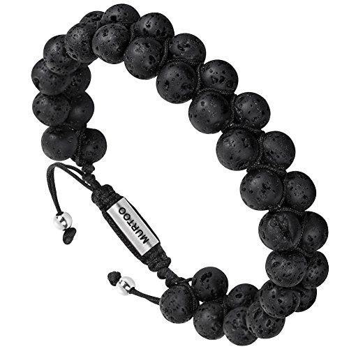 Armband Männer Perlenarmband Stein Armband aus Lava Rock mit einstellbar Verschluss Parfum Diffusor,7''-9'' Perfektes Geschenk (große perlen)