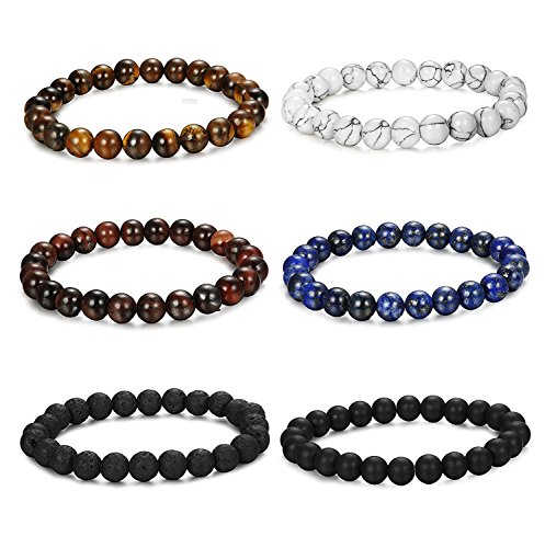 BE STEEL Schmuck 6Pcs Natur Stein Armbänder für Herren und Damen Armband Mala Elastisch 8mm