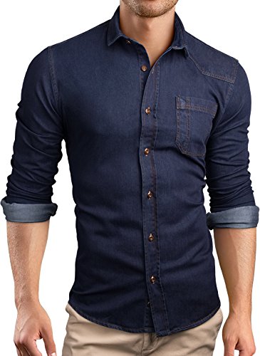 Grin&Bear Custom Denim fit Hemd Shirt Herrenhemd Jeans, blau, L, SH591