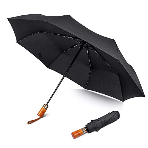 Regenschirm boy ® Automatik Taschenschirm 8 Edelstahl-Rippen windsicher Schirm, sturmfest bis 140 km/h, 210T Teflon-Beschichtung Reise-Regenschirm für Damen & Herren, Schwarz