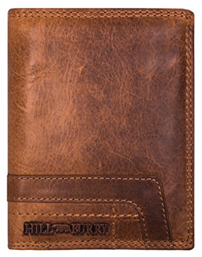 Hill Burry Herren Echt-Leder Geldbörse | Vintage Leder Portemonnaie – Brieftasche Portmonee Geldbeutel – aus hochwertigen weichem Vollleder – Wallet | Hochformat (Braun)
