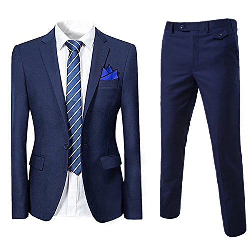 Slim Fit 2-Teilig Herren Anzug für Hochzeit Party (2XLarge, Dunkelblau)