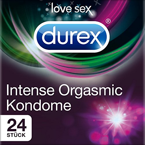 Durex Intense Orgasmic Kondome – Gerippte und genoppte Kondome mit Stimulationsgel für eine intensive Befriedigung der Frau – 24er Pack (1 x 24 Stück)