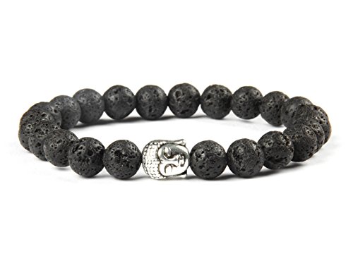 Good.Designs Buddhismus Perlenarmband aus echten Natursteinen und Edler Buddha-Kopf Perle, Chakra-Schmuck für Damen und Herren, Yoga-Bracelet (Schwarze Lava)