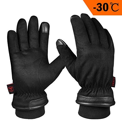 OZERO Herren Handschuhe,Thermo Winterhandschuhe mit Anti-Rutsch Leder Palme,Touchscreen-Fingerspitzen und Wasserdicht Einfügen für Lauf,Radfahren,Arbeit und Ski