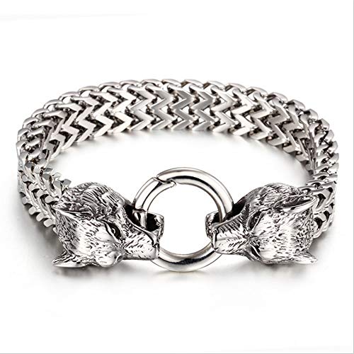 GJF Persönlichkeit löwen Edelstahl Herren link Armband Silber Farbe Titanium stulpearmband Armband für Jungen Teens mit geschenkbox (Farbe : Wolf)