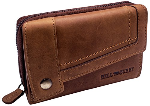 Hill Burry Echt-Leder Portemonnaie | XXL & Kompakt – Vintage Geldbörse aus hochwertigen weichem Voll-Leder | Damen/Frauen – Herren/Männer Brieftasche | Portmonee im Used Look – (Braun)