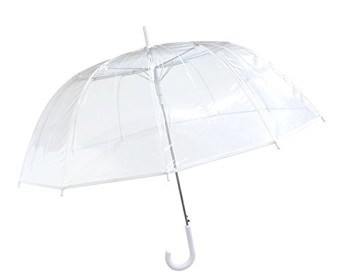 SMATI Damen Regenschirme Transparent/Durchsichtig Glockenschirm mit 12 Speichen Fiberglas/Satin BEZUG/windundurchlässige – Großer Hochzeitsschirm für 2 XXL VollAutomatik (Weiß)