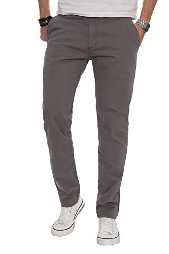 A. Salvarini Herren Designer Chino Stoff Hose Chinohose Regular Fit AS016 [AS016 – Grau – W32 L30]