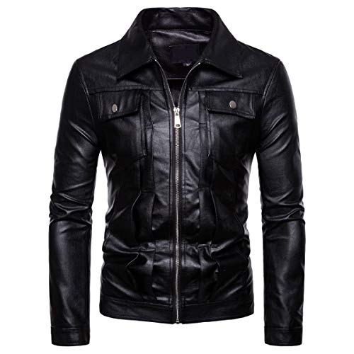 AOWOFS Herren Lederjacke Biker Motorrad Slim Fit Kunstlederjacke mit Stehkragen Modern Schwarz