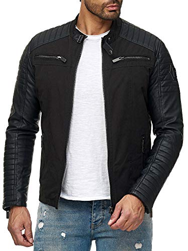 Red Bridge Herren Jacke Bikerjacke Kunst- Lederjacke Modestly Biker Kunstleder Ärmel M6071 Schwarz M