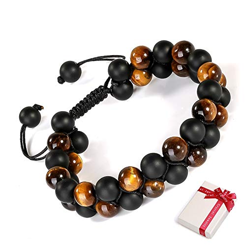 Crazy-M Armband Männer Perlenarmband Stein Armband Onyx Natursteinperlen Yogaarmband Herren Armbänder Lava Rock Perlen Armbänder mit einstellbar Verschluss Parfum Diffusor,7''-9'