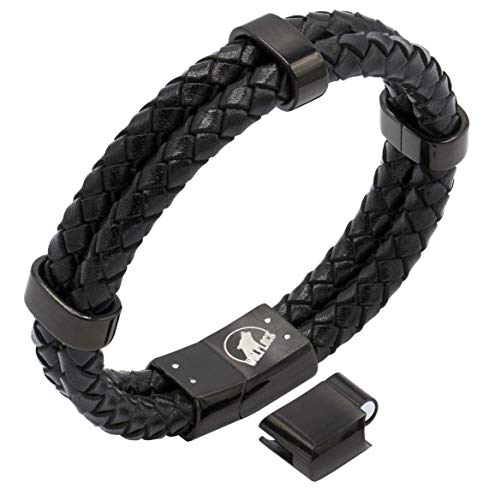 Lederarmband Herren schwarz | Armband Männer | Wolflock „Bracketeer“ | Magnetverschluss und Slider aus Edelstahl (schwarz)