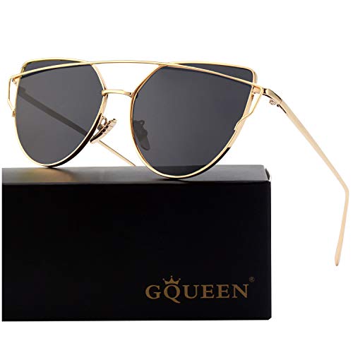 GQUEEN Mode Polarisierte übergroße Katzenaugen CatEye Sonnenbrille Damen Frau Metallrahmen Cat Eye Sunglasses MT3