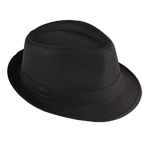 Strohhut Panama Fedora Trilby Gangster Hut Sonnenhut mit Stoffband Farbe:-Schwarz Gr:-58