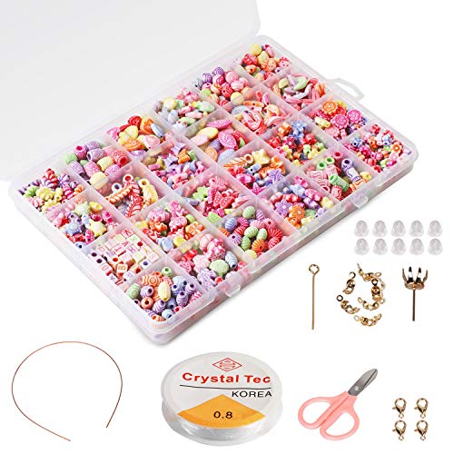 Phogary Kinder DIY Perlen Set (500pcs), DIY Armbänder Halsketten Perlen für Schmuckherstellung für Kinder Bead Halskette Armband, Kit als Perlen Geschenk-Kit für Mädchen