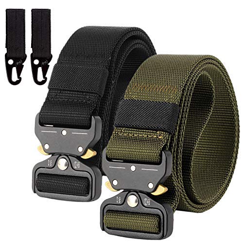 2er Unisex Gürtel Nylon Canvas Belt, Schnellverschluss Military Style Shooters Nylon Gürtel mit Metallschnalle, Armee-Grün + Schwarz, Einheitsgröße