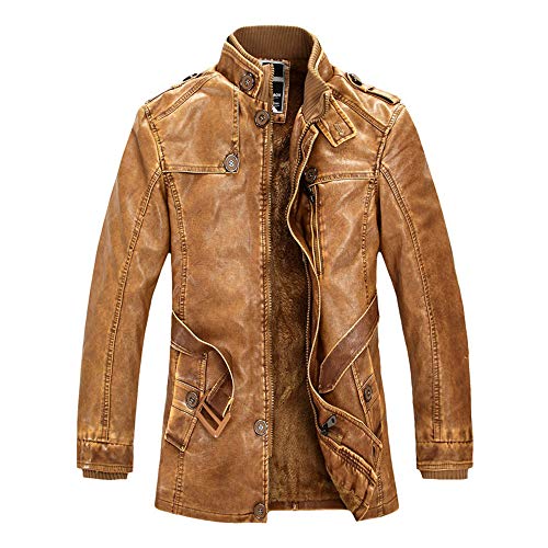 Geili Jacke Herren Lange Ärmel Reißverschluss Lederjacke Bikerjacke Mit Stehkragen Wärme Gefüttert Mantel Männer Große Größen Modern Business Freizeit Winterjacke Übergangsjacke mit Gürtel