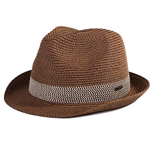 SIGGI Sommerhut kaffeebrauner Sonnenhut Panama Webart Stroh Fedora Hut mit Sonnenschutz