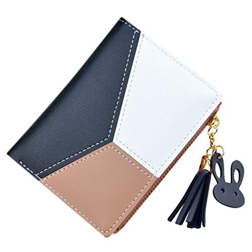 Portemonnaie Clutch Bag Handtasche Piebo Damen Reißverschluss Tasche Retro Spleiß PU Leder Geldbörse Karten Halter Geldbeutel Frauen Mappe Münzen Taschen Geld Organisator mit Quaste Anhänger (Schwarz)