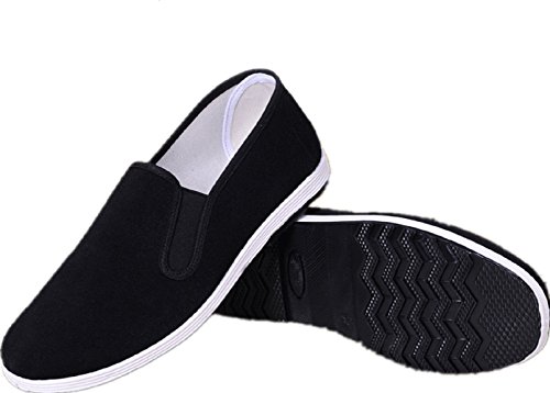 APIKA Chinesische traditionelle Peking-Stil Schuhe Kung Fu Tai Chi Schuhe Gummisohle Unisex Schwarz (275mm 45EU)