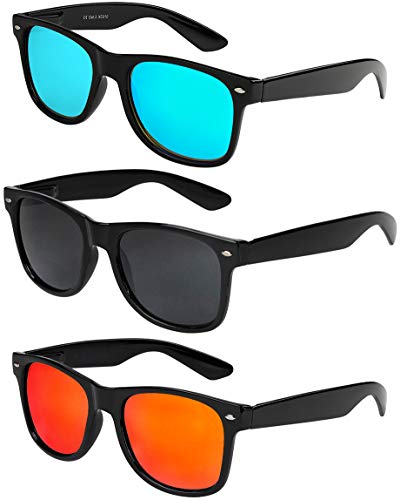 X-CRUZE 3er Pack X0 Nerd Sonnenbrillen Vintage Retro Style Stil Design Unisex Herren Damen Männer Frauen Brillen Nerdbrille Nerdbrillen – schwarz – Set E –