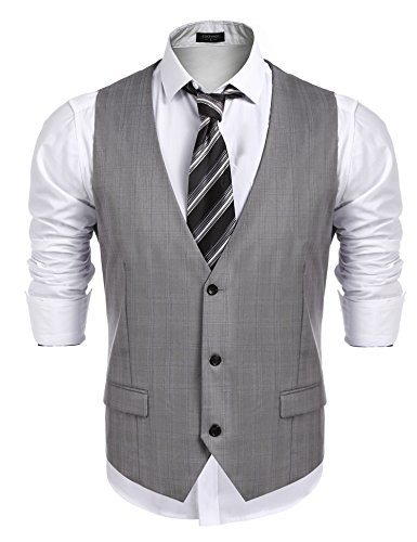 Burlady Weste Herren Anzug V-Ausschnit Vintage Geschäftsweste Anzugweste Slim Fit Smoking Sakko Herrenweste Ärmellose Westen Business Hochzeit