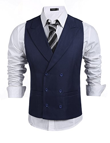 Coofandy Herren Weste Slim Fit Einreiher/Zweireiher mit 16 Knöpfen Gilet Business Casual Klassisch Basic Männer Anzugweste für Herren