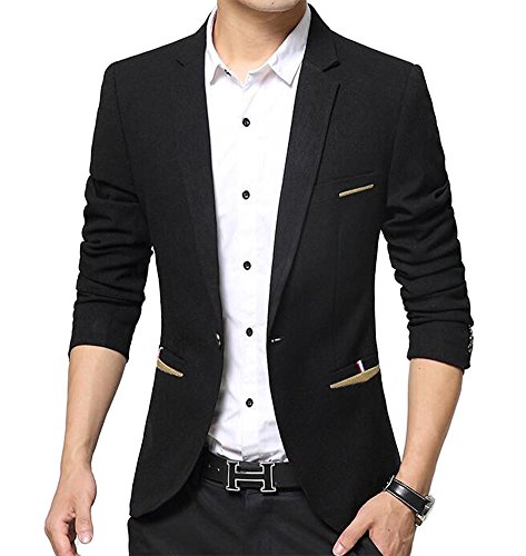 Benibos Herren Premium EIN Knopf Slim Fit Blazer Anzugjacke (M, Schwarz)