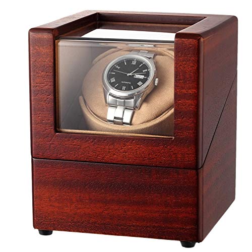 CHIYODA Automatischer Uhrenbeweger für 1 Automatikuhren, Watch Winder mit Super Leiser Motor und 12 Modus (Holz Finish)