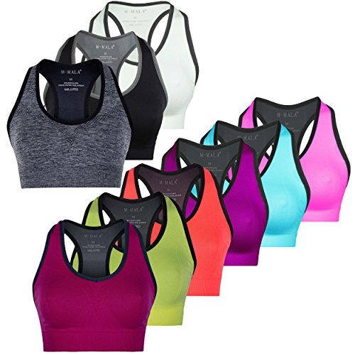 M-Mala Sport BH Sport-BH Yoga Bralette Pack abnehmbare Polsterung Schock Absorber Compression- Gr. L(75A/75B/75C), 3x Mix 2