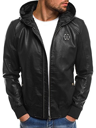 OZONEE Herren Mix Übergangsjacke Jacke Bikerjacke Kunstlederjacke Faux Leder Modern Sportswear Frühlingsjacke 777/141K SCHWARZ M