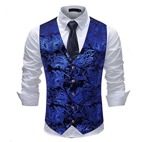 Allthemen Herren Jacquard Anzugweste für Party und Hochzeit Blau X-Small