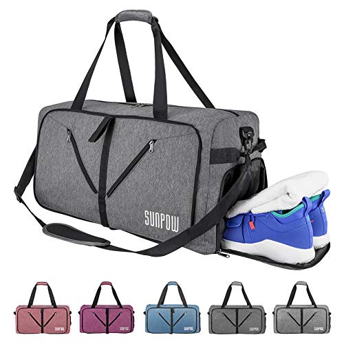 SUNPOW Sporttasche, 65L Faltbare Reisetasche Packbare Sporttasche mit Schuhfach Gym Fitness Tasche für Herren and Frauen Wochenend Handgepäck Tasche Reisegepäck mit Schulterriemen – 100% Robust