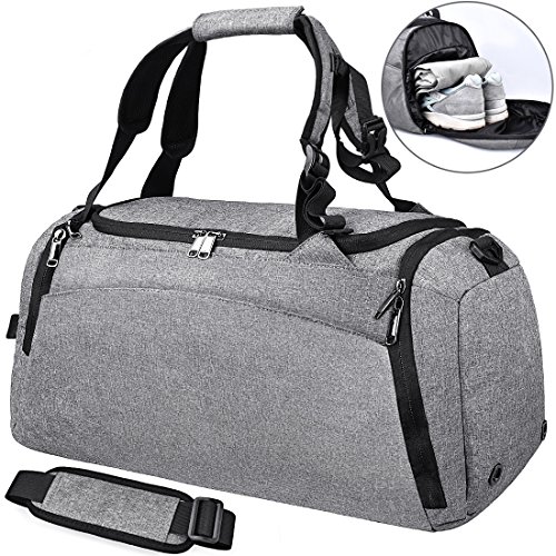 Sporttasche Männer Reisetasche mit Schuhfach Gym Fitness Tasche mit Rucksack-Funktion 40 Liter Handgepäck Weekender Groß für Herren und Frauen (Grau)