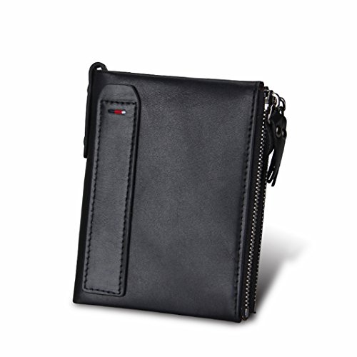 Herren Damen Geldbörse, Asnlove Premium PU Leder Portemonnaie Männer mit Anti-RFID und Double Reißverschluss Schnalle Geldbörse Vintage-leder Herrenbörse Geldbeutel Münzen Brieftasche Holder Wallet